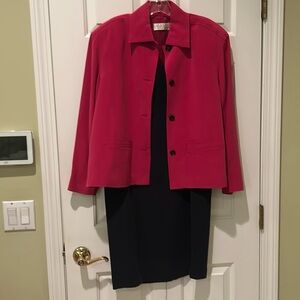Dana Bachman 2 piece Fushia jacket with black Aline dress. Size 6